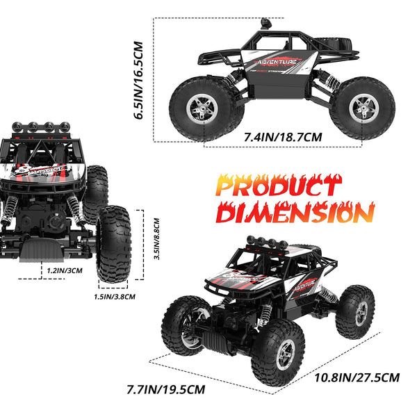 DEERC RC Cars Remote Control Car 1:14 Off Road Monster Truck,Metal Shell 4WD Dual Motors LED Headlight Rock Crawler,2.4Ghz All Terrain Hobby Truck with 2 Batteries for 90 Min Play,Boy Adult Gifts