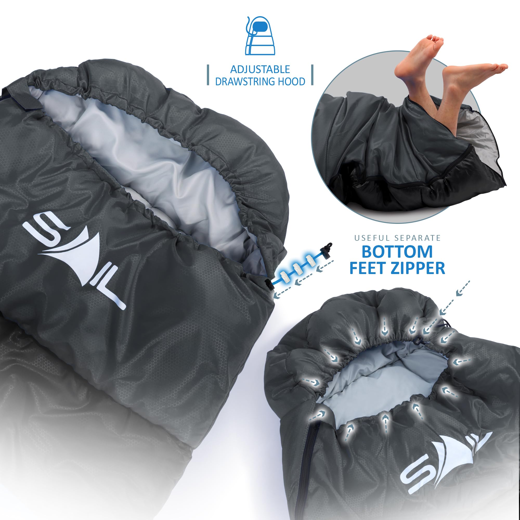 SAIL Sleeping Bag 3-4 Season Waterproof Indoor & Outdoor Use 1.3KG/2KG for Kids & Adults for Hiking, Backpacking and Camping