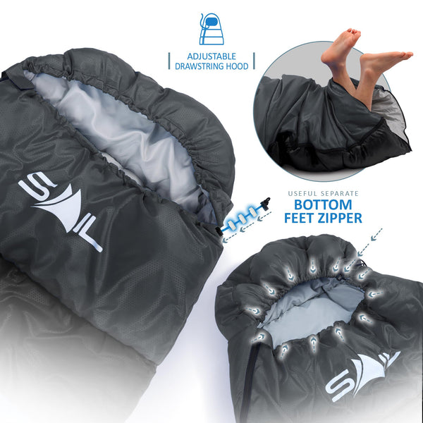 SAIL Sleeping Bag 3-4 Season Waterproof Indoor & Outdoor Use 1.3KG/2KG for Kids & Adults for Hiking, Backpacking and Camping