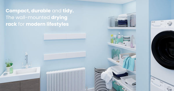 Hot Flow Glide Foldable Wall Mounted Clothes Rack, Retractable Clothes Drying Rack. Sleek Design With 6 x 100cm Rods For 6m Of Hanging Line. Perfect