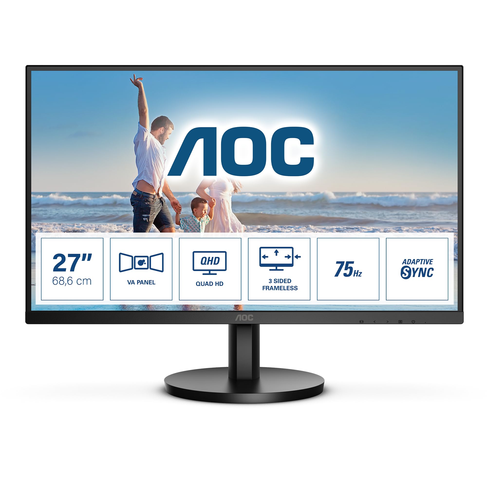 AOC 27B3CA2 - 27 Inch FHD Monitor, 100Hz, IPS, Speakers, USB-C Connectivity, FlickerFree, Adaptive Sync, LowBlue (1920 x 1080, 250 cd/m2, HDMI 1.4 / USB-C 65W Power delivery)
