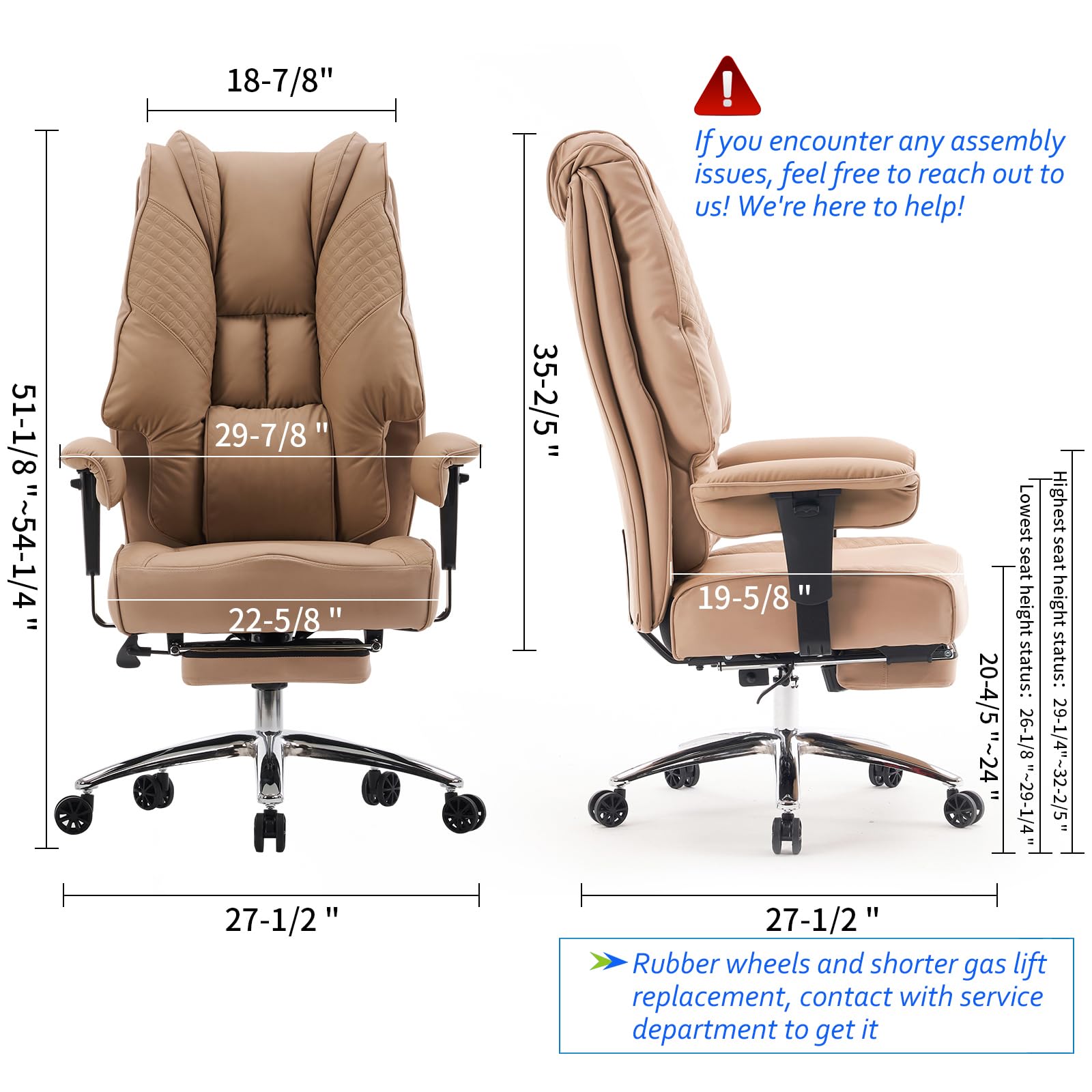 EXCEBET Ergonomic Office Chair – High Back PU Leather Executive Desk Chair with Adjustable Armrests, Swivel Computer Chair for Home/Office, Heavy Duty Support up to 400 lbs