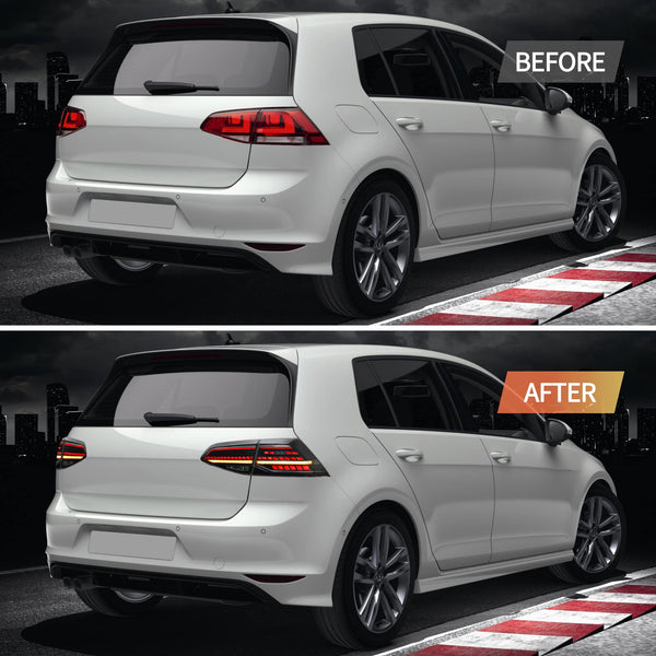 VLAND LED Rear Lights compatible with Golf MK7 Golf MK7.5 Hatchback 2012-2020 [Not fit MK7.5 GTI & R], w/Sequential indicator, Driver & Passenger Side - Red