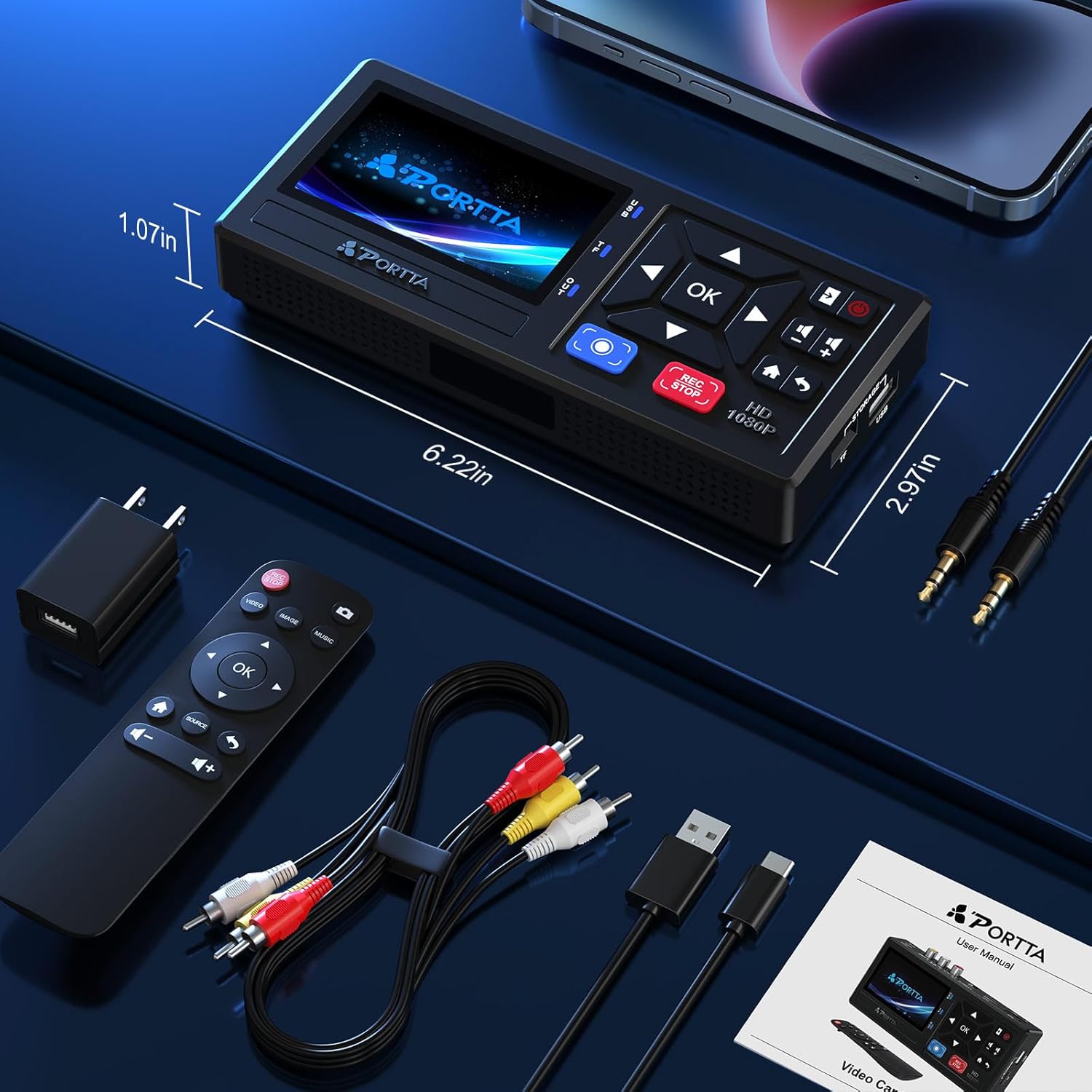 PORTTA VHS to Digital Converter, Video to Digital Recorder with Remote, Compatible with VHS, VCR, DVR, DVD, Hi8, Mini DV Players, Camcorder, Gaming Consoles (VHS/Tapes/DVD Player Not Included)