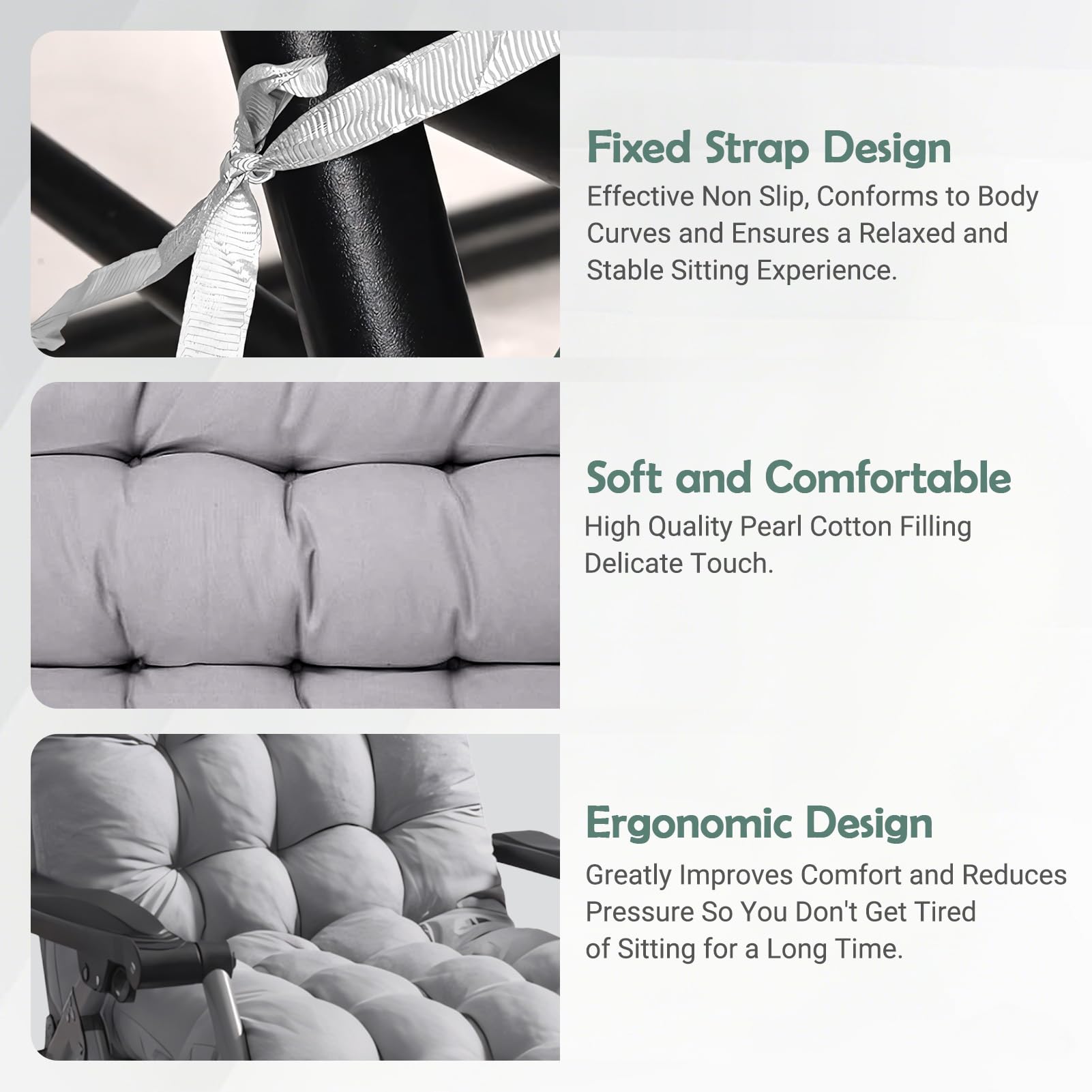 High Back Sun Lounger Replacement Cushion: 170x53 cm Padded Soft Non Slip Ties Outdoor Indoor Use for Reclining Garden Chair Patio Beach Porch Furniture