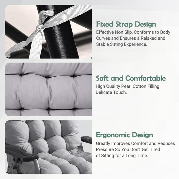 High Back Sun Lounger Replacement Cushion: 170x53 cm Padded Soft Non Slip Ties Outdoor Indoor Use for Reclining Garden Chair Patio Beach Porch Furniture