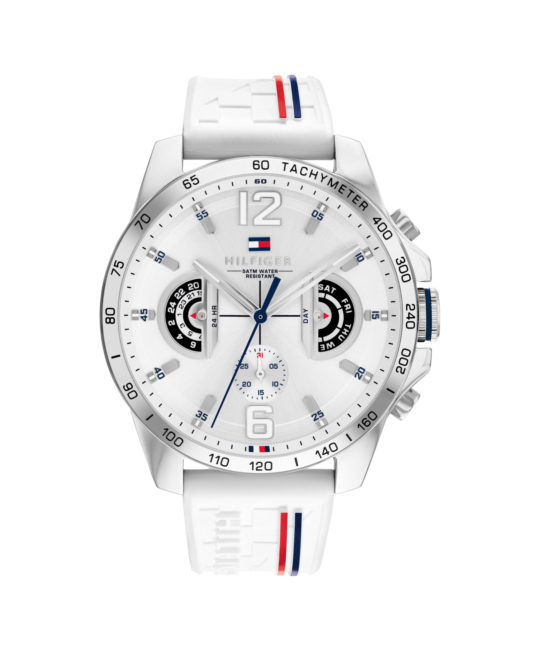 Tommy Hilfiger Analogue Multifunction Quartz Watch for Men with Silicone, Stainless Steel or Leather Bracelet, Day & Date Sub-Dials, 5ATM Water Resistant