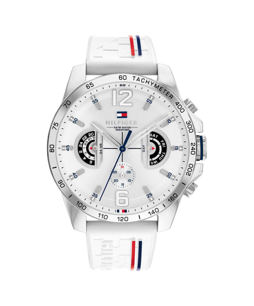 Tommy Hilfiger Analogue Multifunction Quartz Watch for Men with Silicone, Stainless Steel or Leather Bracelet, Day & Date Sub-Dials, 5ATM Water Resistant