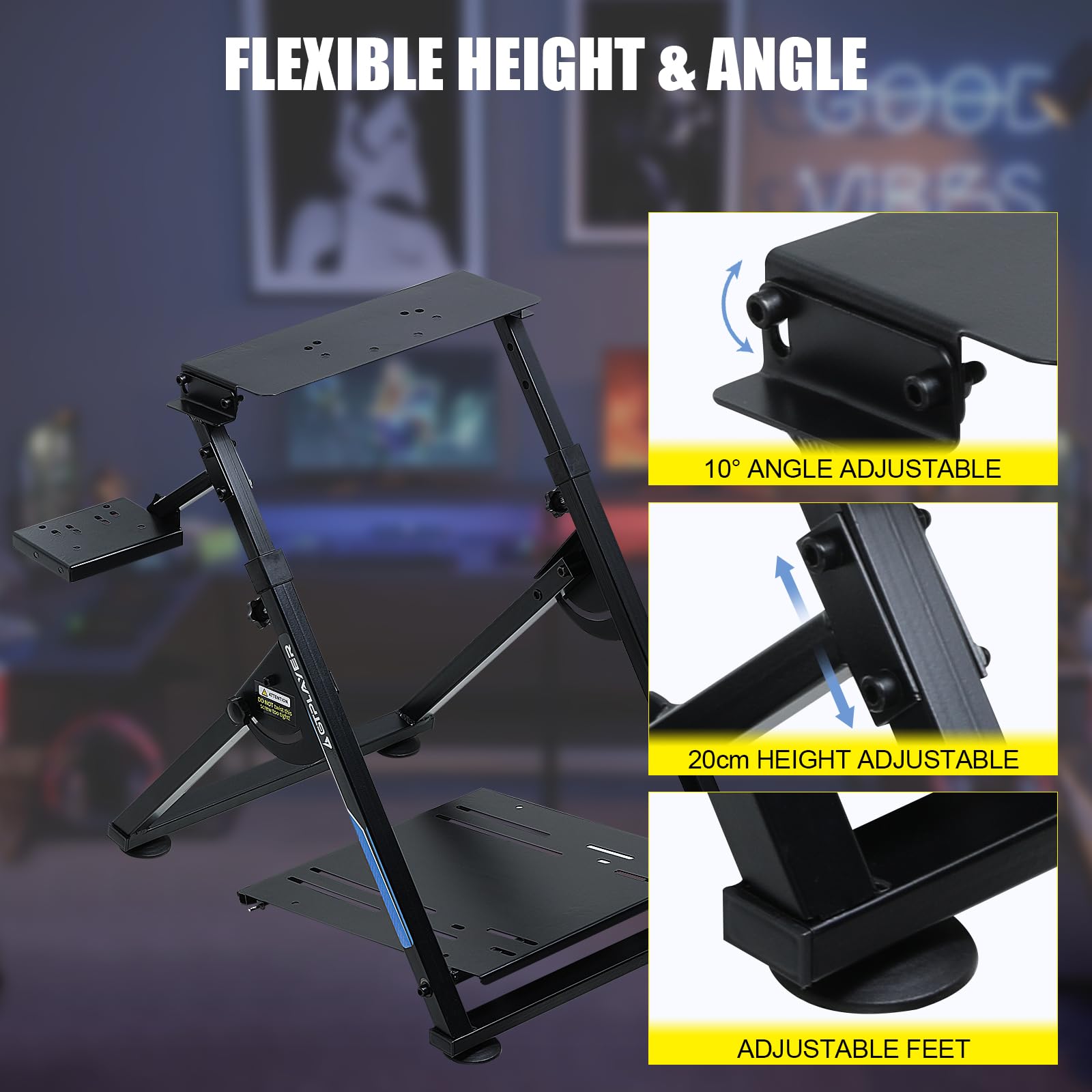 GTPLAYER Steering Wheel Stand for G25 G27 G29 G920 Foldable Racing Wheel Stand with Cup Holder Adjustable Height/Angle, Driving Simulator Gaming Wheel Stand