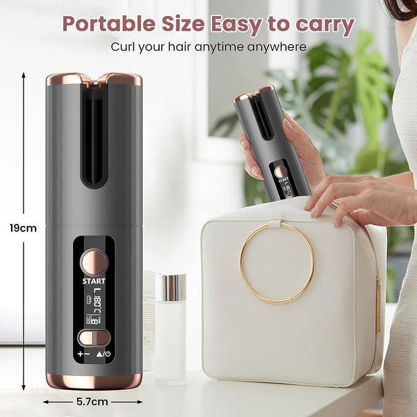 Automatic Hair Iron, Cordless Hair Curler PTC Ceramic Hair Curling Negative Ion Portable 5000mAh Rechargeable USB Anti-Tangle 6 Temperature & Timer 10min Auto Off Curling Wand for Home/Travel Use