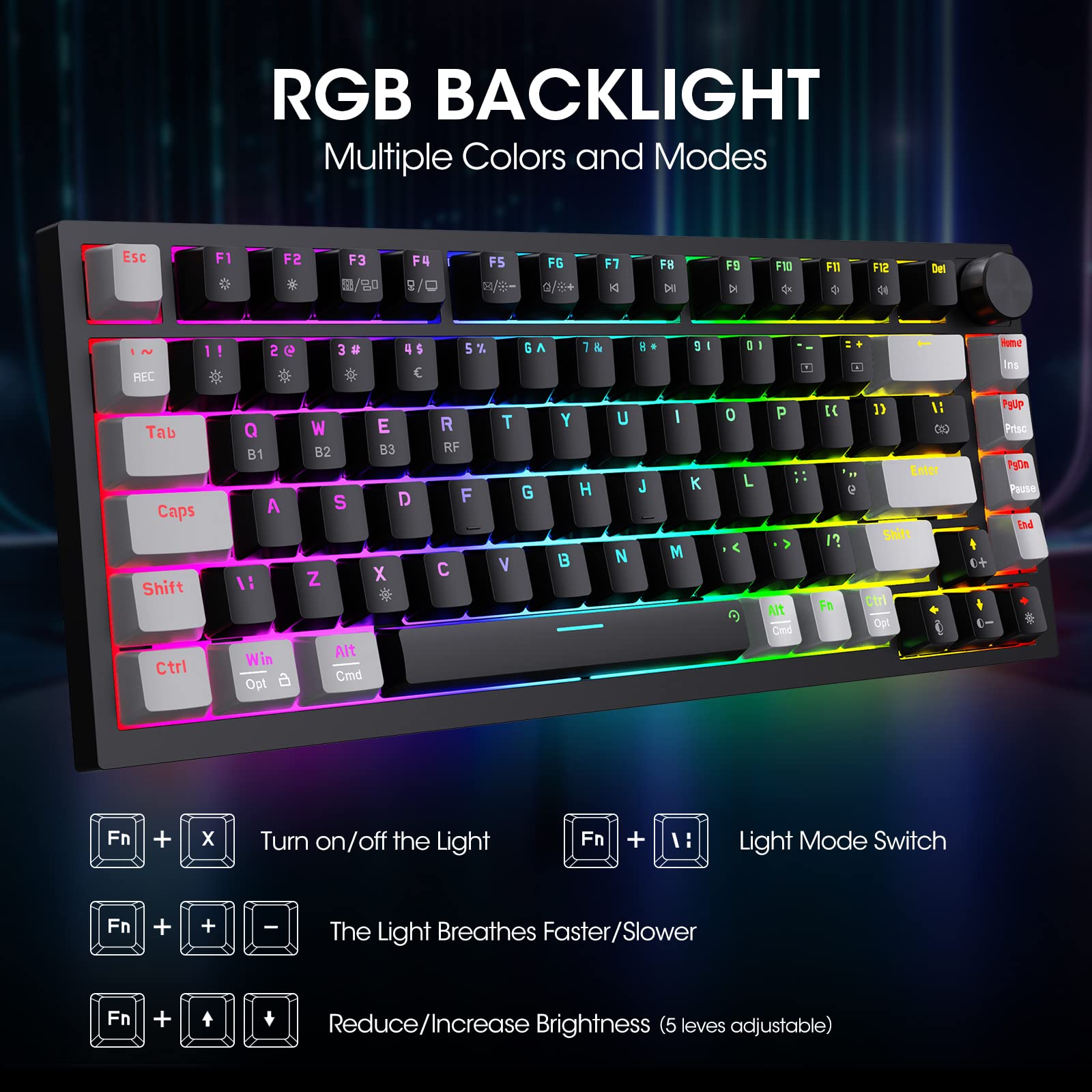 KOORUI Gaming Keyboards, 26 RGB Backlit Mechanical Keyboard Wired 104 Keys Full Size UK Layout with Blue Switch Gamer Keyboards for Windows MacOS Linux