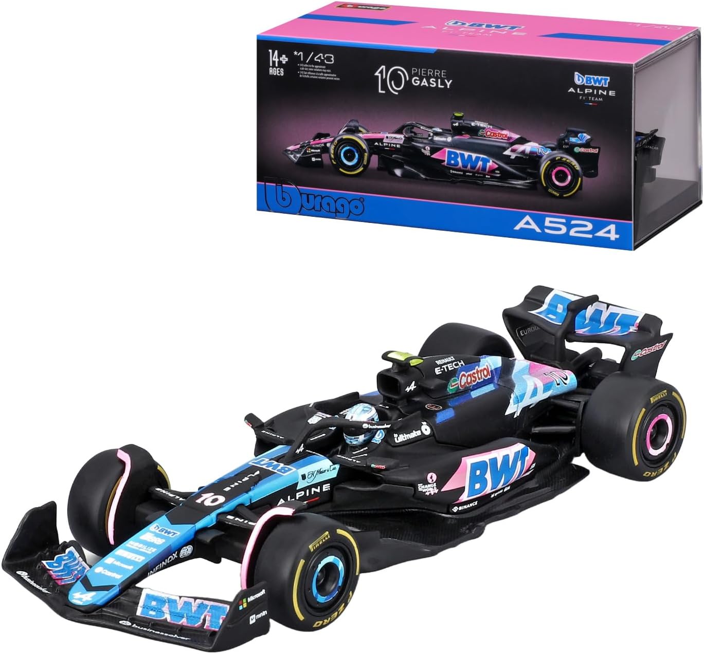 Bburago 1:43 2024 Race BWT Alpine F1 Team A524 with Helmet Gasly #10