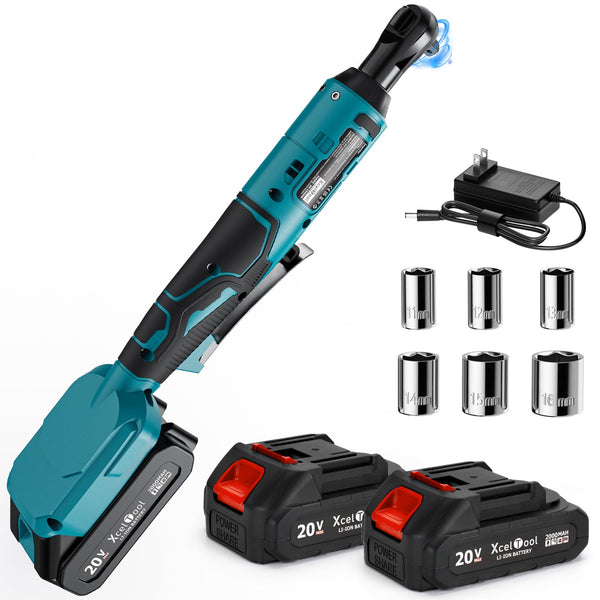 Funnyway 20V Cordless Ratchet Wrench, 3/8”Cordless Ratchet, Max Torque 80N.m, 320RPM Power Battery Ratchet with Variable Speed, Including 2 x 2.0Ah Batteries, LED Light, 6 Sockets (Red)