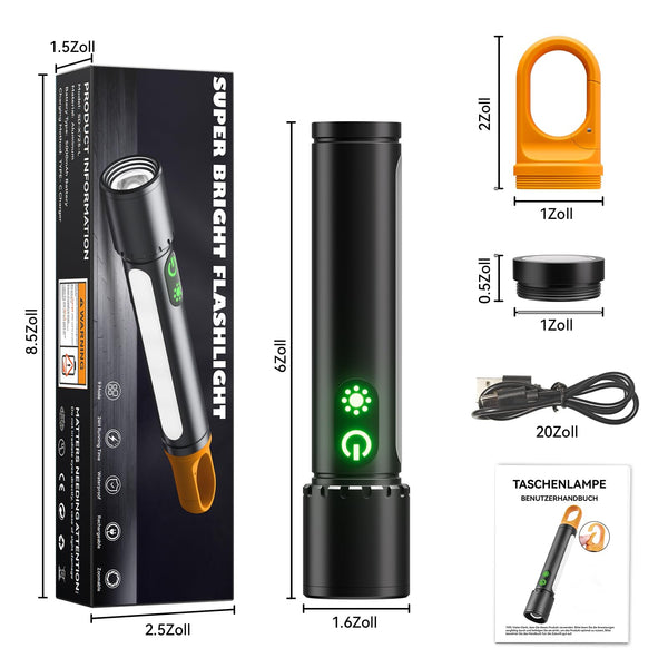 ET Rechargeable LED Torch Super Bright 1000000LM, Magnetic Lightweight Waterproof Flashlight with 9 Modes&COB Side Light(Red Light), Zoomable &Tail Hook for Camping, Hiking, Emergency, Dog Walking