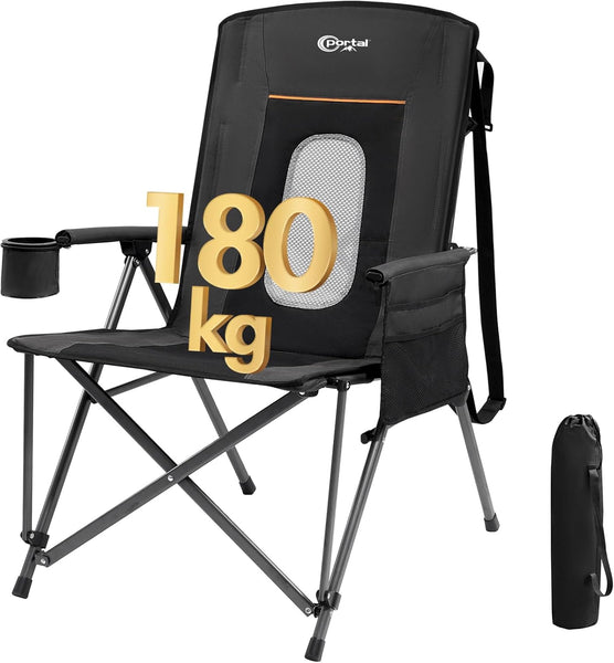 Portal Folding Camping Chair for Adults High Back Heavy Duty 180KG Load Foldable Garden Picnic Festival Collapsible Chair Oversized Hard Armrests Mesh Back Portable for Fishing Beach Patio