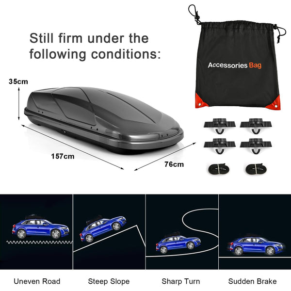 TANGZON Car Roof Box, 400L Extra-Large Car Top Roofbox with Dual Side Opening, Waterproof Hard Rooftop Cargo Carrier Storage Box for Tents Bags Luggage, Fits Most Cars (Black)