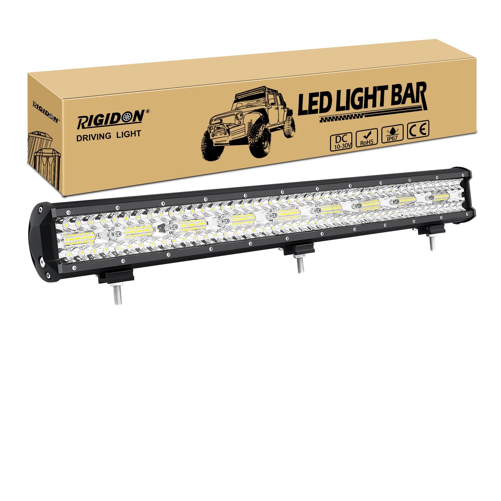 RIGIDON 8D Led Work Light Bar, 12 inch 240W 12V 24V 7D Tri Row Fog Light for Car Off road Truck SUV ATV 4x4 Boat, Flood Spot Combo Beam, Waterproof Outdoor Driving Lighting, 6000K White