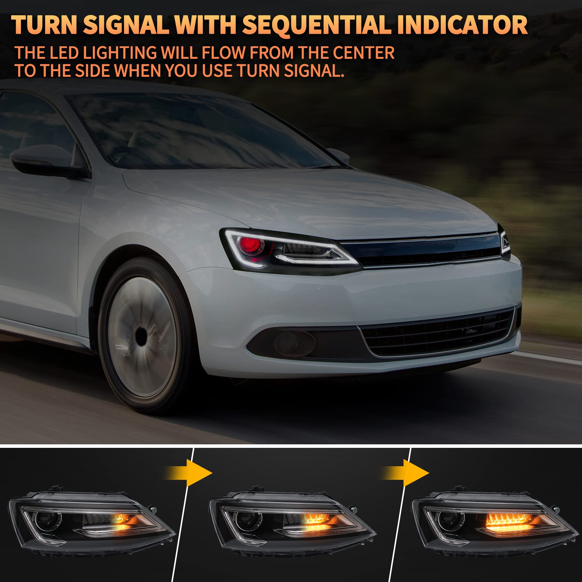 VLAND LED Rear Lights compatible with Jetta MK6 2011-2018 Sedan [Not fit LED & GLI models], Driver & Passenger Side - Red