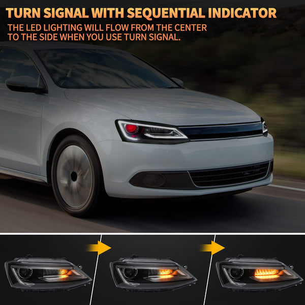 VLAND LED Rear Lights compatible with Jetta MK6 2011-2018 Sedan [Not fit LED & GLI models], Driver & Passenger Side - Red