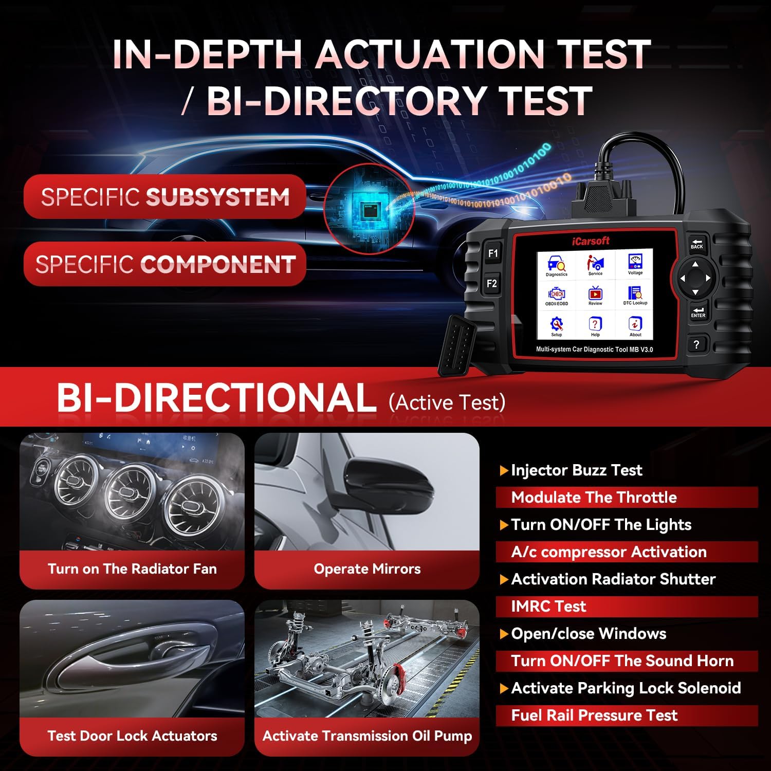 iCarsoft Car Diagnostic Tool for Ben.z/Smart/Sprinter, 30+ Service Functions OBD2 Scanner, MB V3.0 All System Code Reader, Bi-Directional Control, Auto VIN, Continuous Software Update