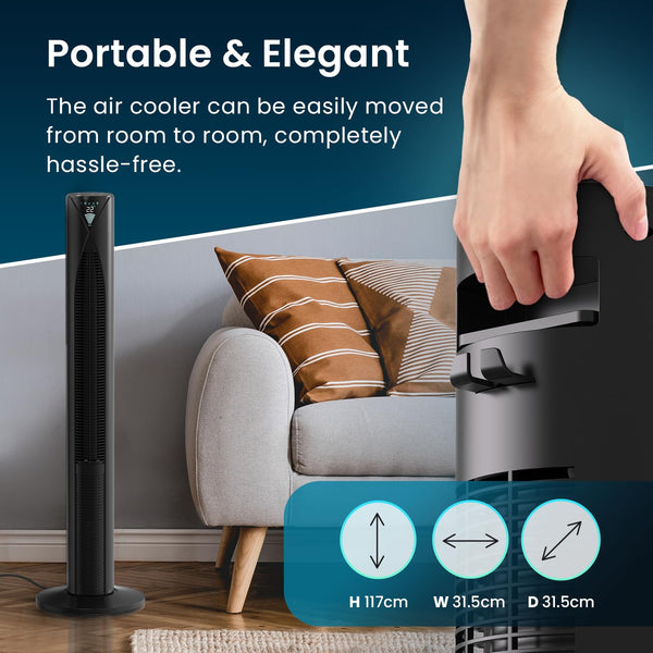 Pro Breeze Bladeless Tower Fan Quiet & Portable with Remote Control, 90° Oscillation, 15h Timer, 4 Modes, 3 Speeds - Powerful Electric 45W Motor Standing Air Circulator for Bedroom & Office