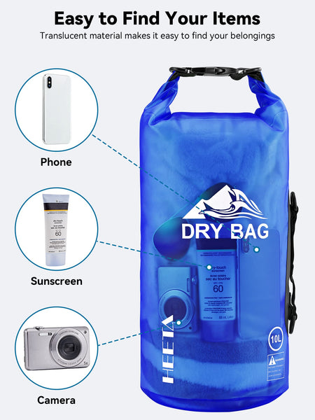 HEETA Waterproof Dry Bag for Women Men, 5L/10L/20L Roll Top Lightweight Dry Storage Bag Backpack with Waterproof Phone Case(IPX7) for Travel, Swimming, Boating, Kayaking, Camping and Beach