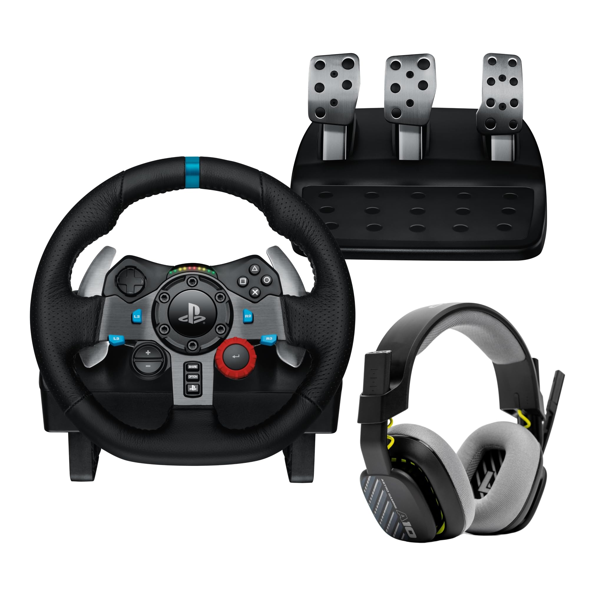 Logitech G29 Driving Force Racing Wheel and Floor Pedals, Real Force Feedback, Stainless Steel Paddle Shifters, Leather Steering Wheel Cover for PS5, PS4, PC, Mac, Black