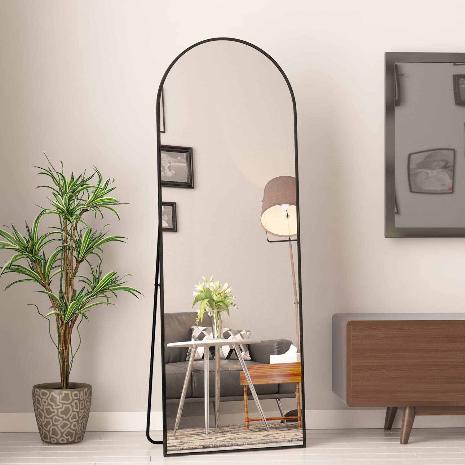 Elemango 162x53cm Arched Floor Mirror Full Length Mirror, Full Body Wall Mirror with Aluminum Frame, Arched-Top Full Mirror Standing Hanging or