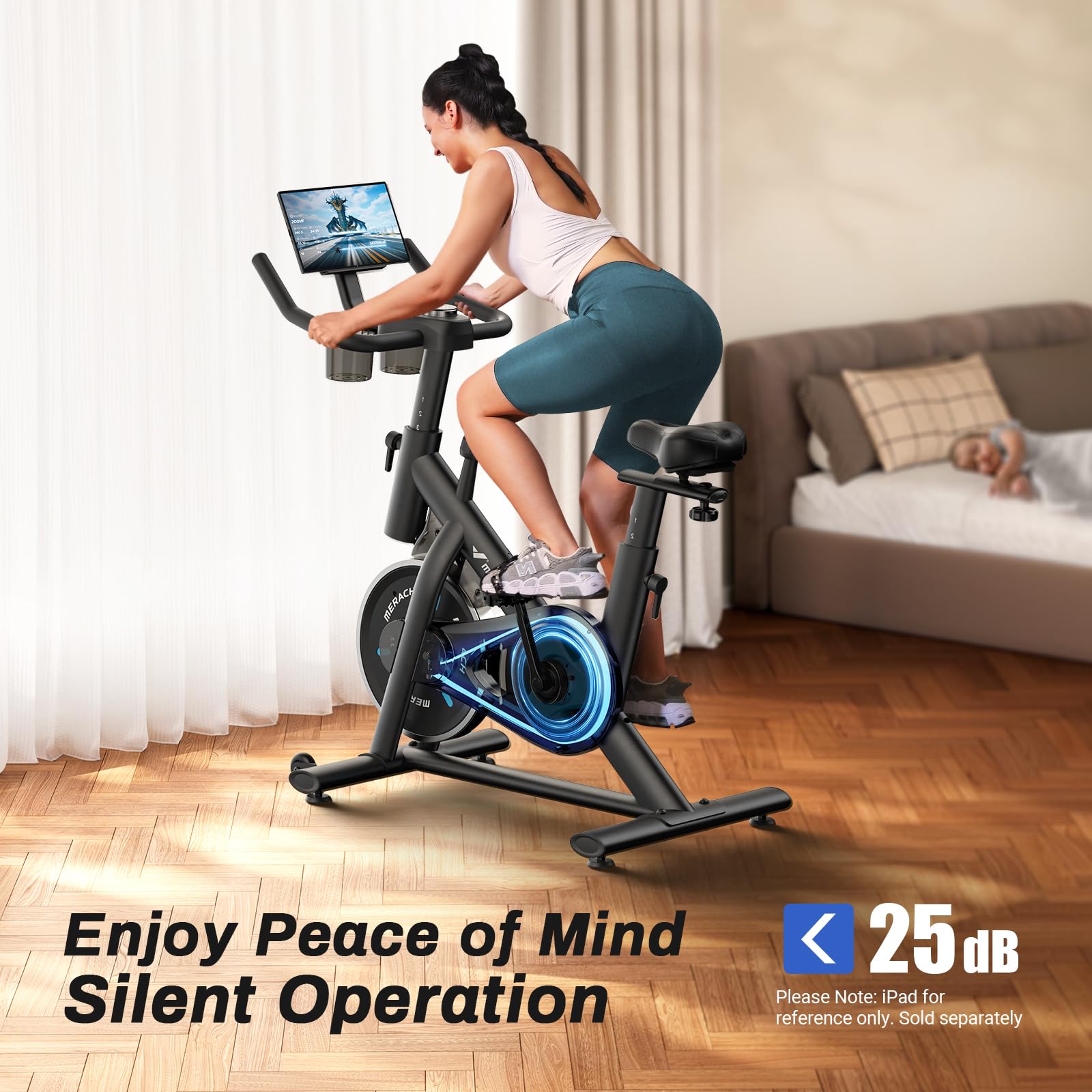 MERACH Exercise Bike with LED Display, Stationary Bike with Exclusive App for Customized Exercise Plans, Quiet Indoor Cycling Bike Exercise Equipment for Home Gym Use, 300lbs Weight Capacity