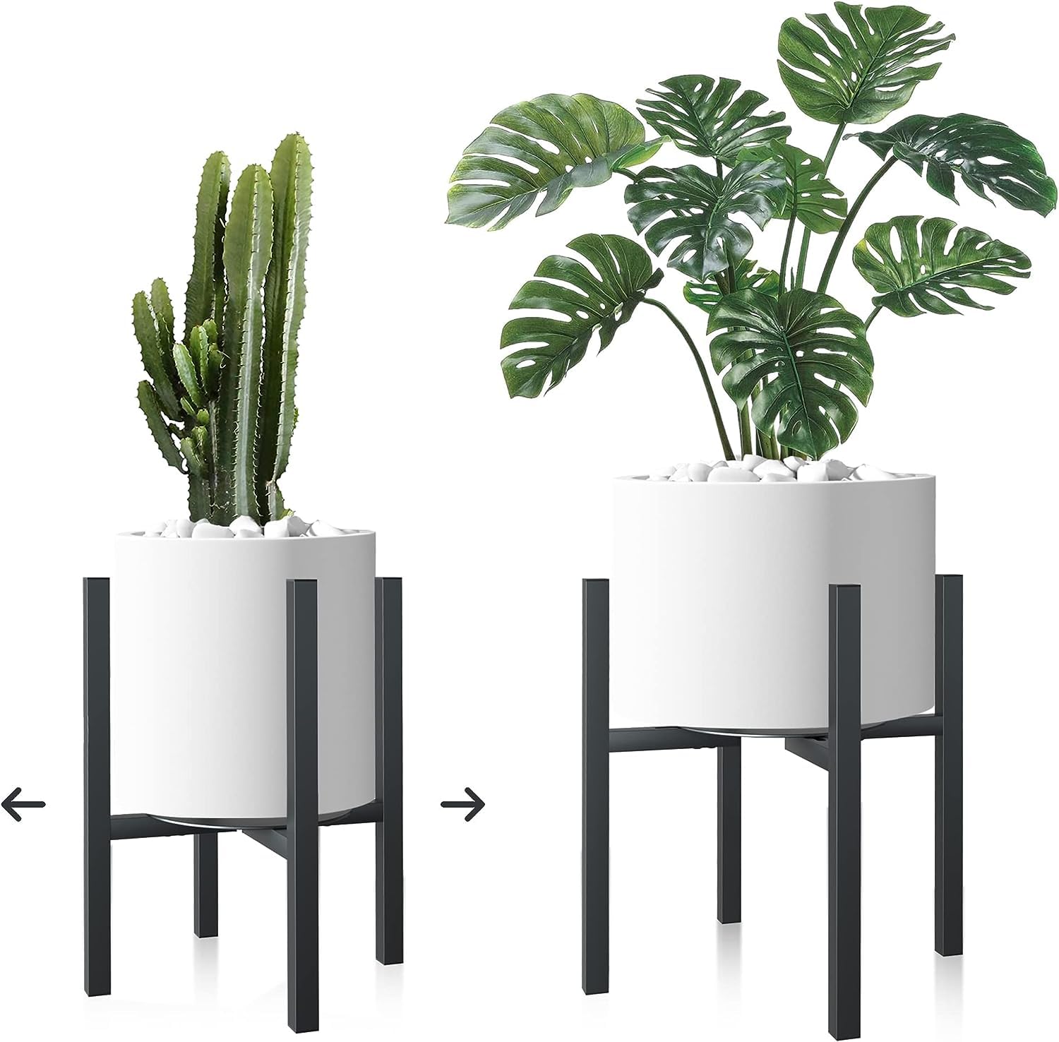 Jeackcelle 2 Set Adjustable Plant Stand, Mid-Century Metal Flower Pot Stand with Trays Fit for Different Size Pots, Heavy Duty Plant stands Holder