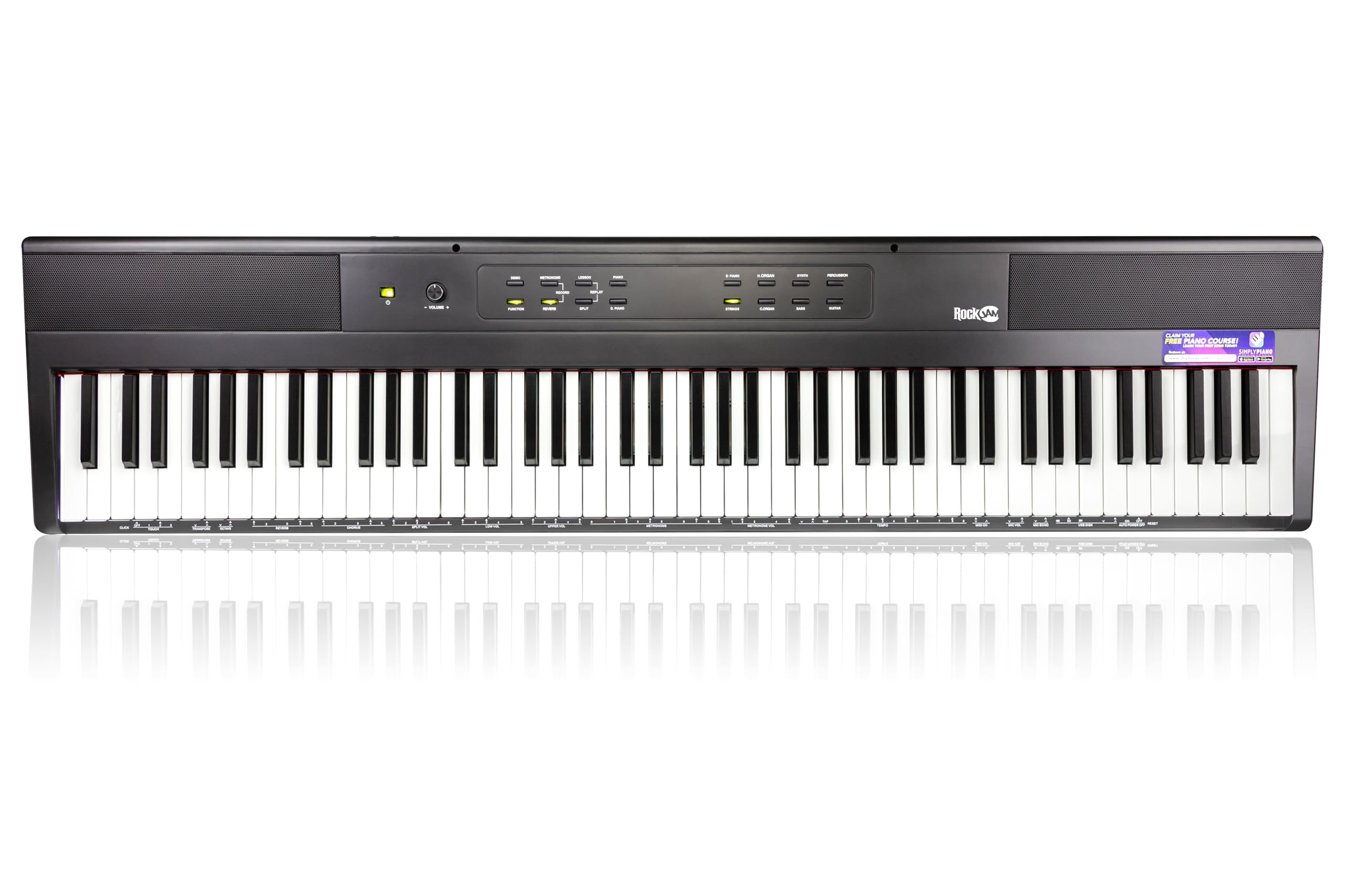RockJam 88 Key Digital Piano with Full Size Semi-Weighted Keys, Power Supply, Sheet Music Stand, Piano Note Stickers & Simply Piano Lessons
