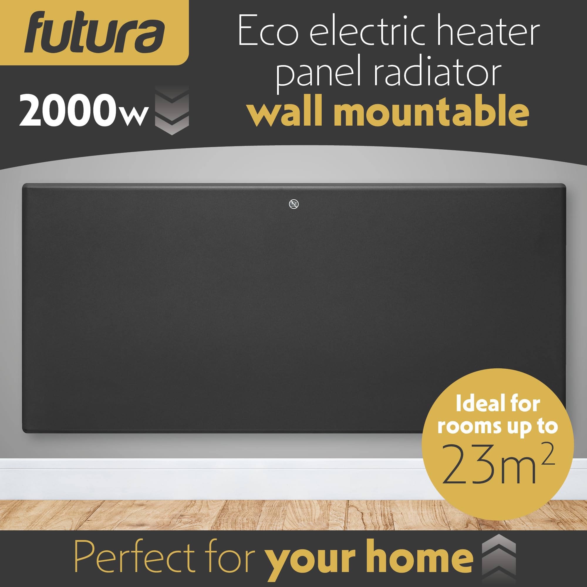 Futura 2000W Grey Electric Radiator Heaters for Home, Bathroom Safe Electric Heater Setback Timer Lot 20 & Advanced Thermostat Control Wall Mounted or Floor Standing Low Energy Panel Heater