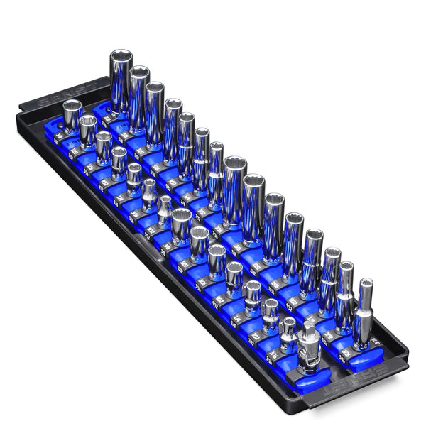 Ernst Manufacturing - 8453 Socket Boss 2-Rail 3/8-Inch-Drive Socket Organizer, 19-Inch, Red - Socket Storage Tray and Organization System for Mechanics and Automotive Service Technicians