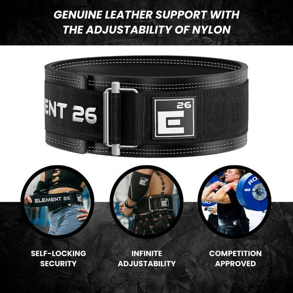 Element 26 Leather Weightlifting Belt for Men & Women - Self locking Adjustable Leather Lifting Belt for Powerlifting, Olympic lifting & Functional