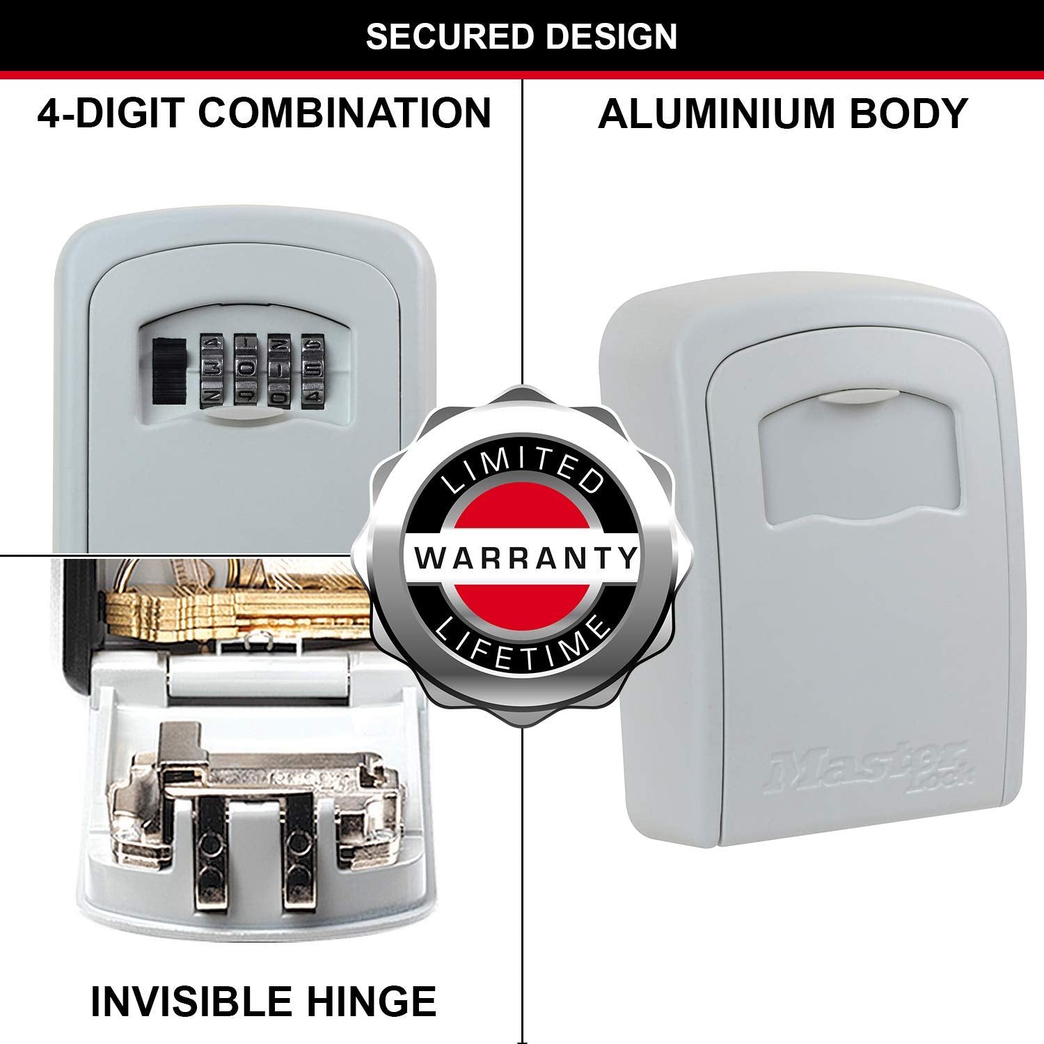 MASTER LOCK Extra Large Key Safe Wall Mounted, XL 106 x 146 x 53 mm, Outdoor, Mounting Kit, for Home Office Industries Vehicles, Black & Silver