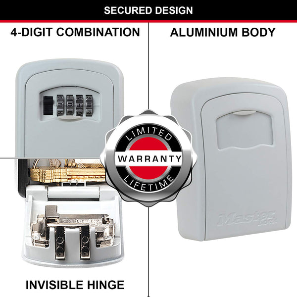 MASTER LOCK Extra Large Key Safe Wall Mounted, XL 106 x 146 x 53 mm, Outdoor, Mounting Kit, for Home Office Industries Vehicles, Black & Silver