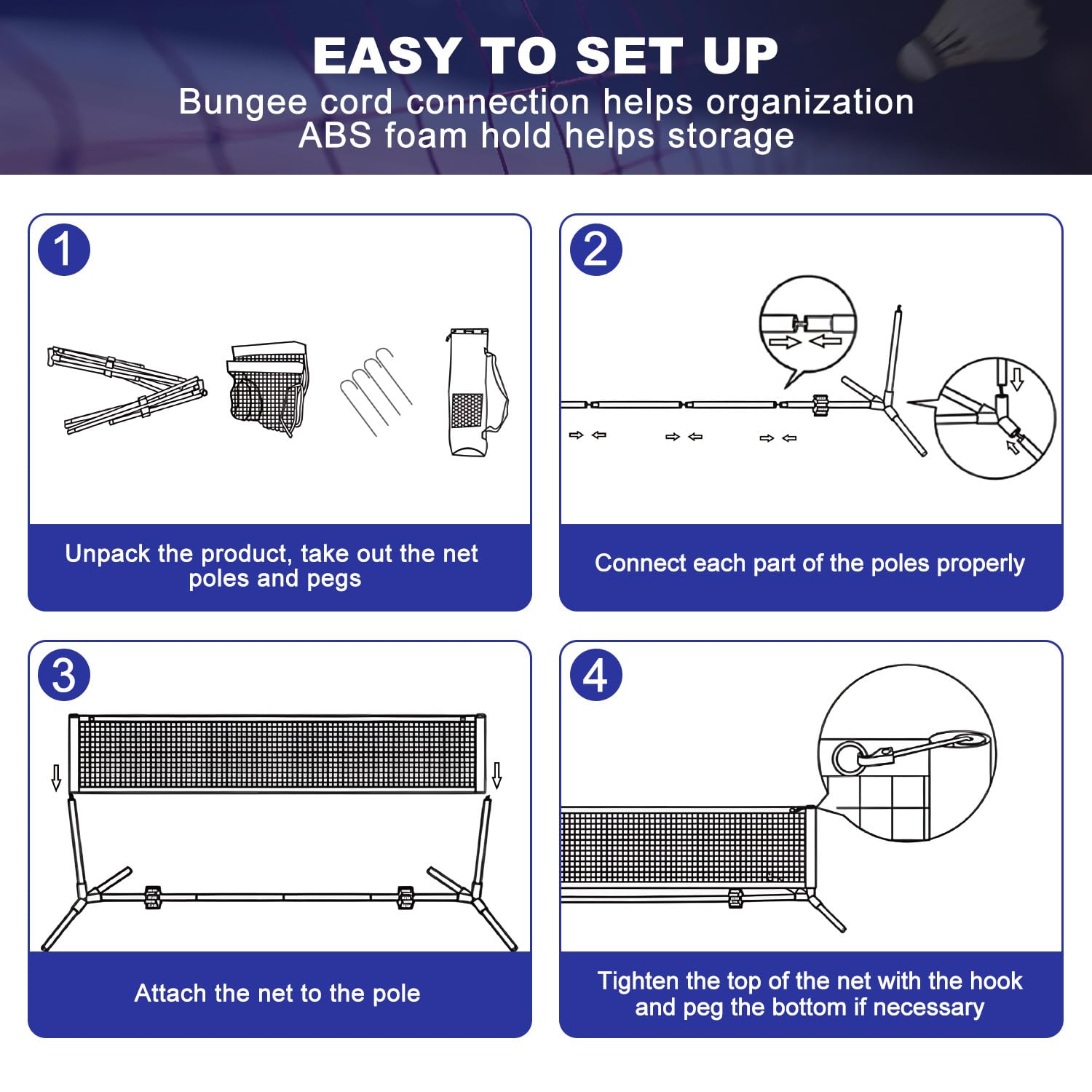 BAGAIL Badminton Net, Foldable Nylon Net, Hieght Adjustable Stand and Portable Carry Bag, Easy to Assemble or Disassemble, Ideal Recreational Sports Net for Tennis, Kids Badminton or Volleyball