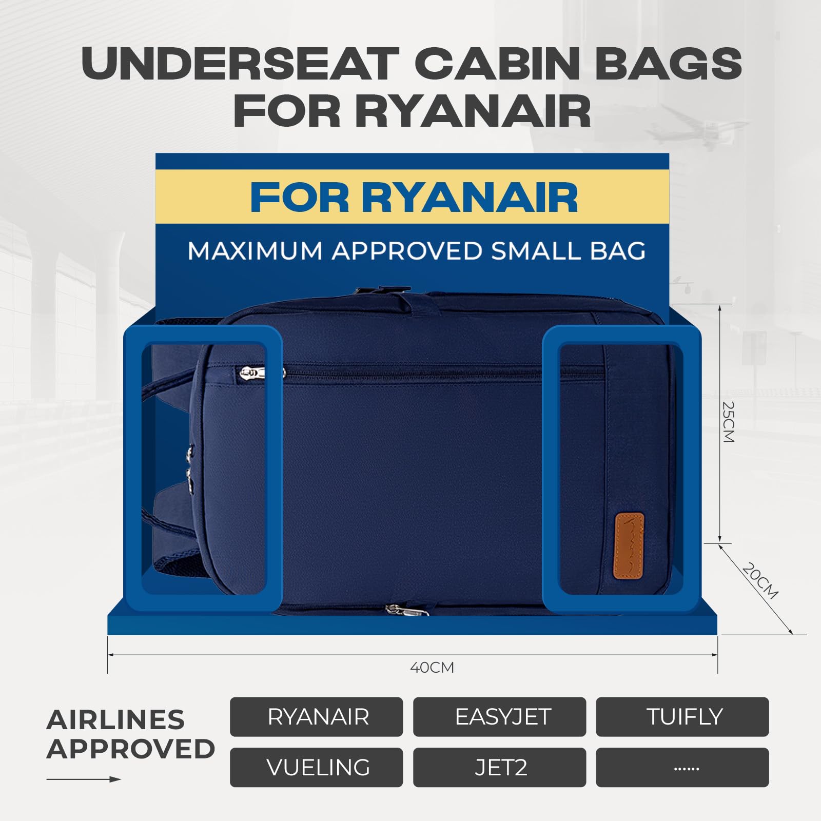 VMIKIV for Ryanair Cabin Bags 40x20x25 Underseat Carry On Bag,Small Travel Backpack Cabin Size for Men Women,Hand Luggage for Overnight, Weekend,Under Seat Casual Daypack for Airlines