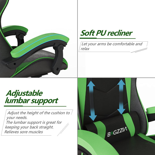 Racingreat Gaming Chair with Led Lights, Video Game Chair, Ergonomic RGB Gaming Chair for Adults, Height Adjustable Reclining Computer Chair with Headrest and Lumbar Support (With RGB, Black)