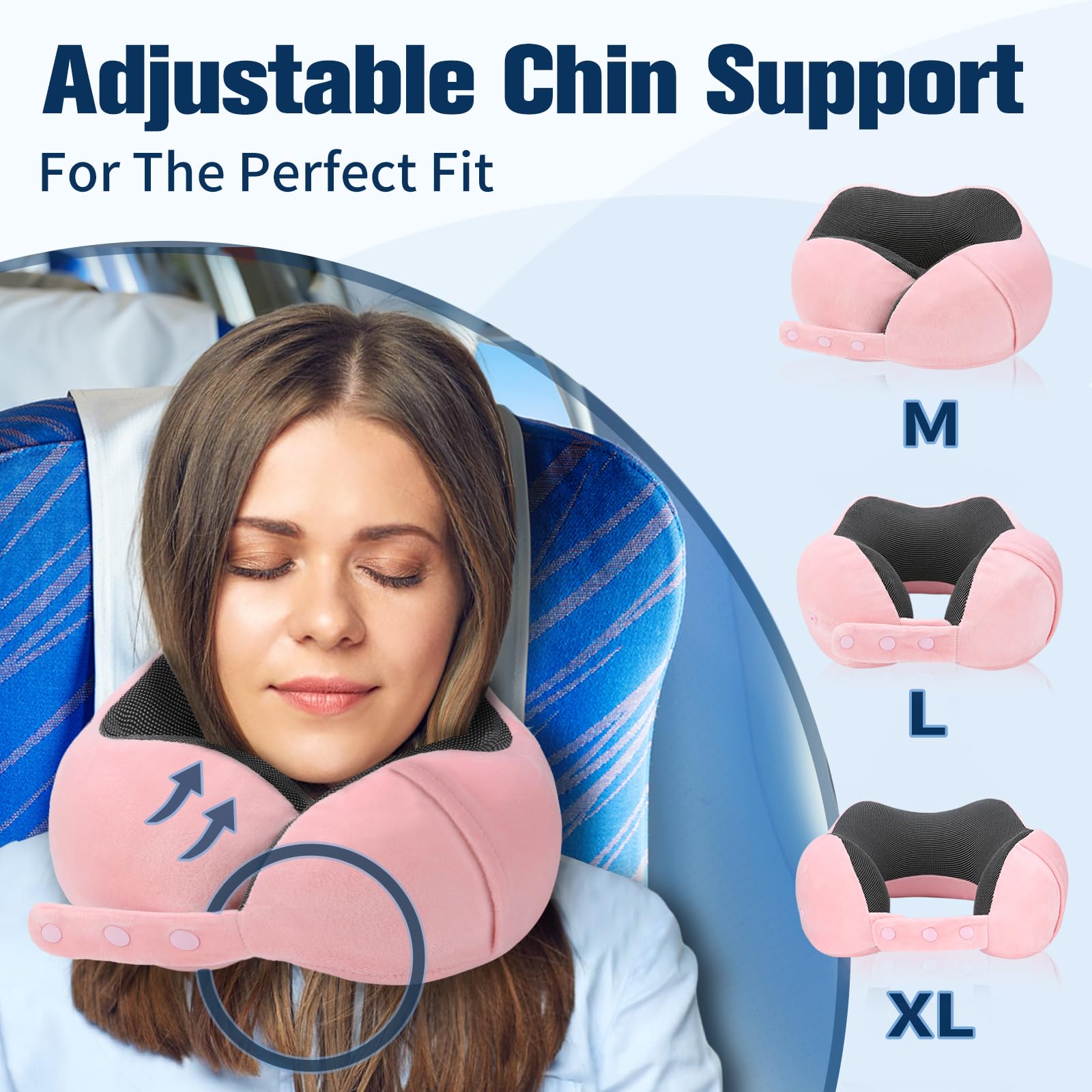 Cirorld Travel Pillow for Airplane, Neck Pillow for Travel, Memory Foam Travel Neck Pillow for Adults, Adjustable & Compact Flight Pillow, Ergonomic Neck Cushion, With Ear Plugs, Eye Mask, Carry Bag