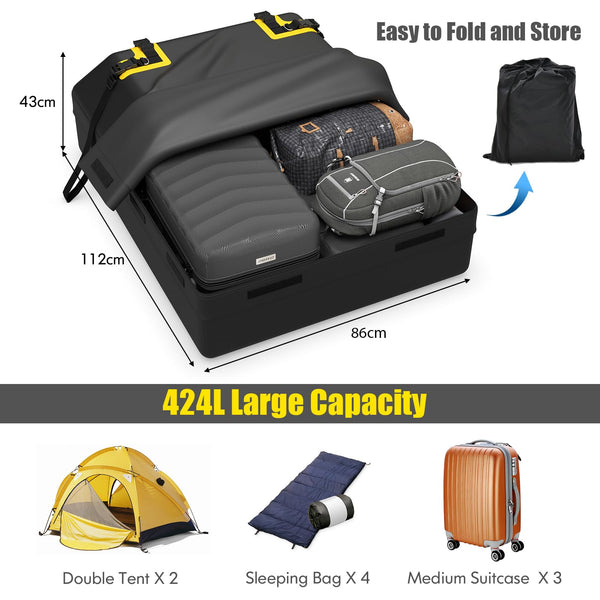 COSTWAY 15/21 Cubic Feet Car Roof Bag, 100% Waterproof Roofing Cargo Carrier with Anti-Slip Mat, Combination Lock & Straps, Rooftop Luggage Storage Box (Black, 21 Cubic Ft/600L)