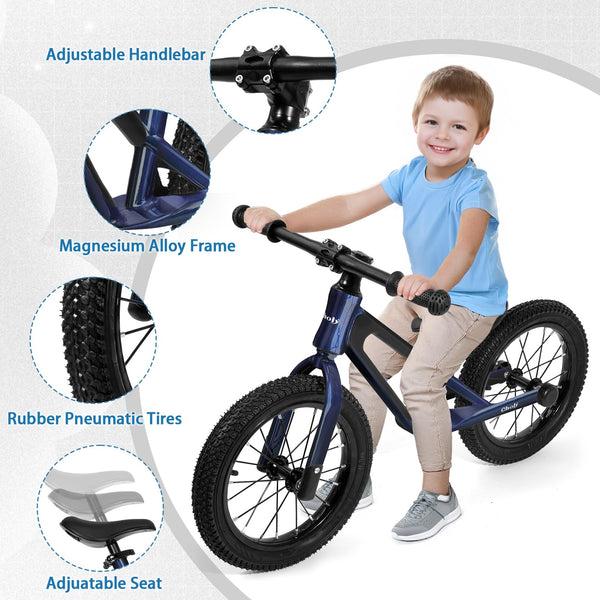 CHOLY 14 Inch Balance Bike for 3,4,5,6 Year Old Boys Girls, No Pedal Kids Bike with Adjustable Seat, Air Tires and Magnesium Alloy Frame, Lightweight Children's Traing Bicycle