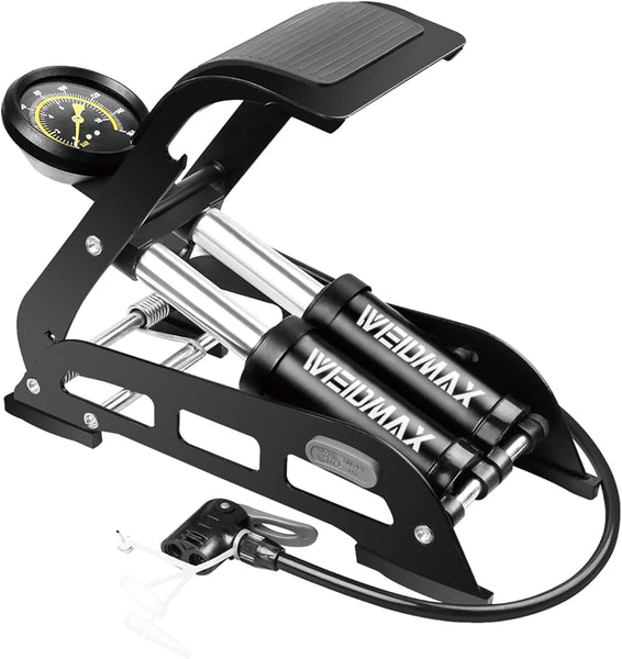 WEIDMAX Double Barrel Foot Pump, Double Cylinder Bike Pump Bike Floor Pump Portable Bicycle Pump Bicycle Tire Pump Road Bike Floor Air Inflator Pump with Pressure Gauge & Smart Valve Head