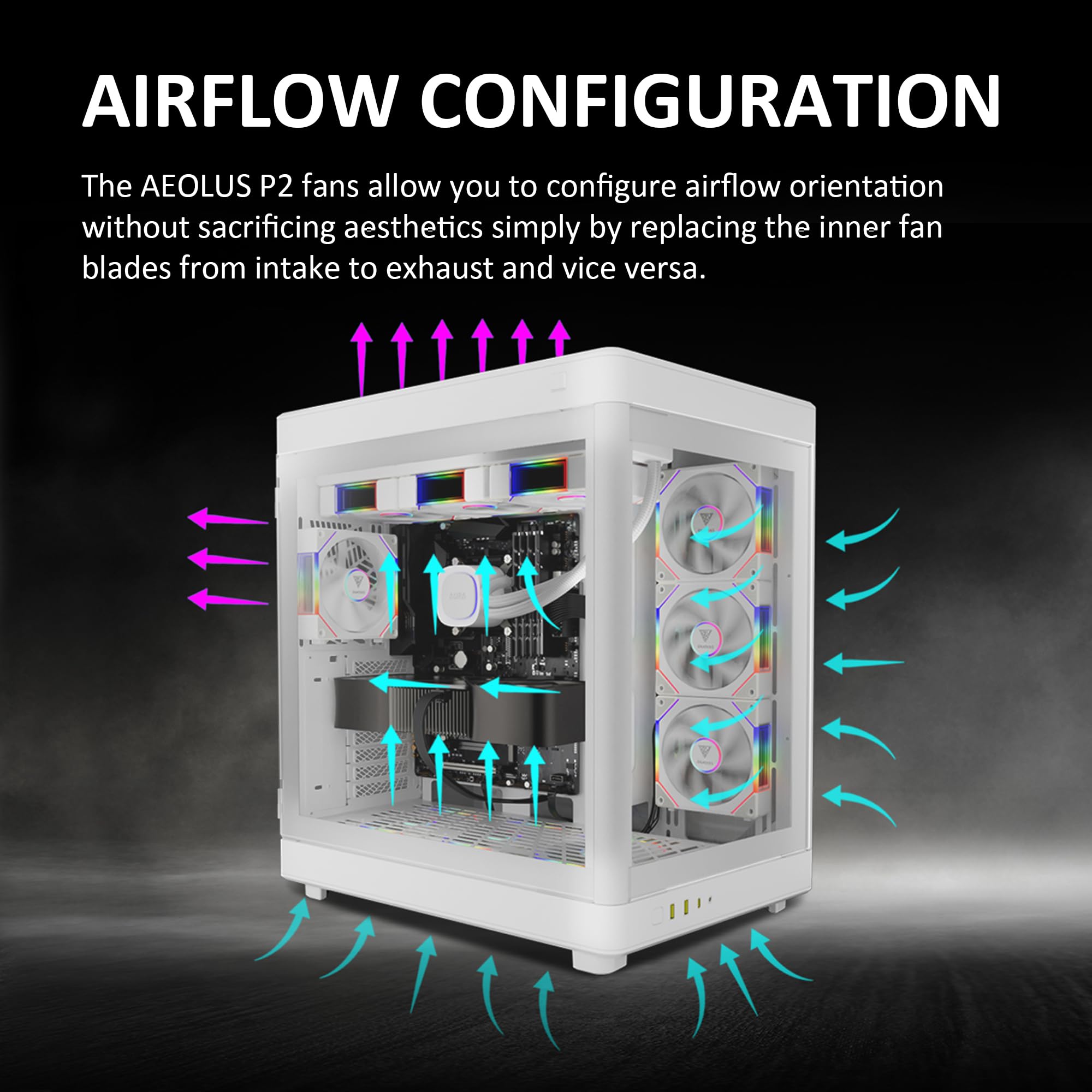 GAMDIAS 120mm ARGB PC Case Fans, Computer Case Fan, Cabless Daisy Chain Connection, Dual Infinity Mirror Lighting, Swappable Fan Blade for Reverse Airflow, Performance 30mm Thick, With Control Box