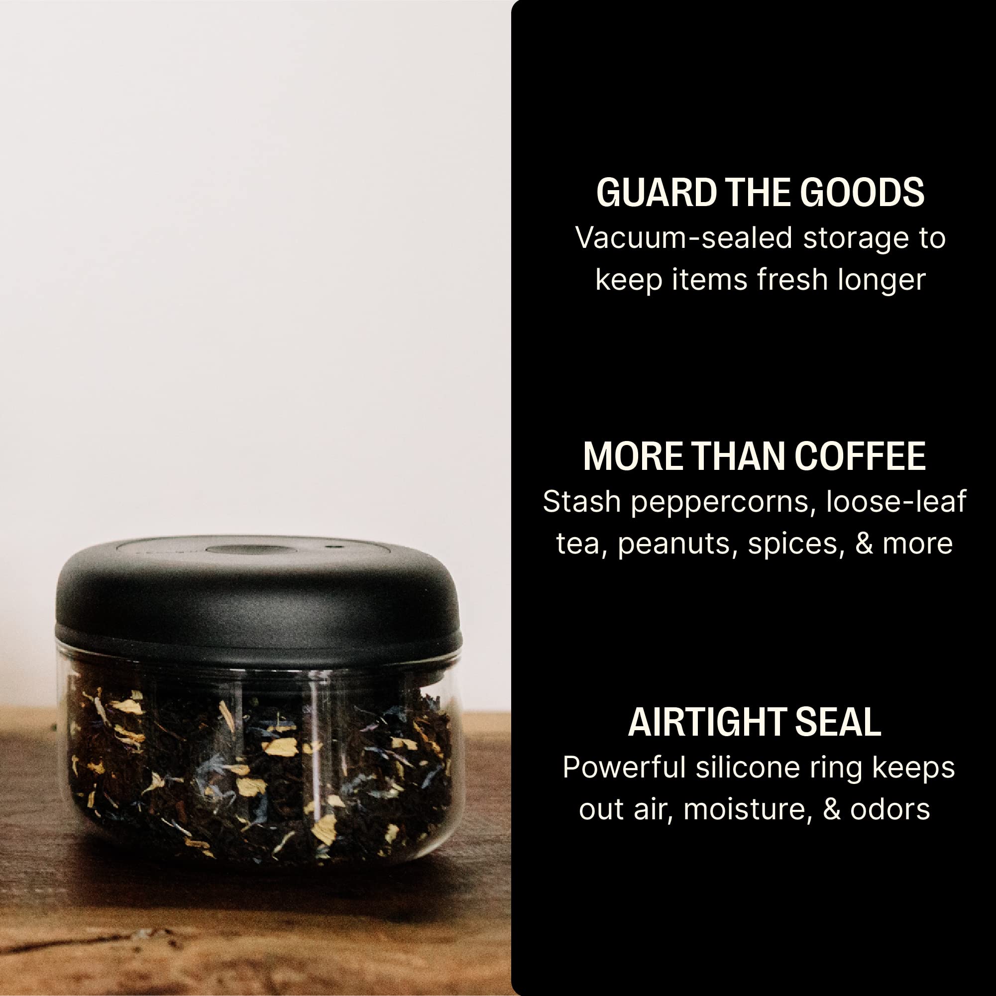 Fellow Atmos Vacuum Canister for Coffee & Food Storage - Airtight Sealed Container, Clear Glass, Small Coffee Bean Storage, 0.4 Litre Jar