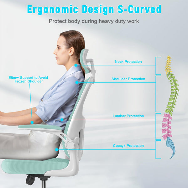 naspaluro Office Chair Ergonomic Desk with 90° Flip-up Armrest Lumbar Support, Height Adjustable Chair, Executive Swivel Computer Padded Seat Cushion for Home/Office