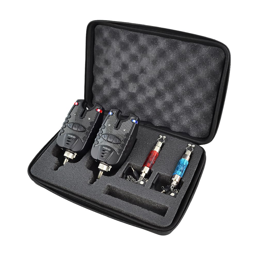 Hirisi Tackle Carp Fishing Bite Alarm and Swinger Set Water Resistant Blue LED (Blue and Red)
