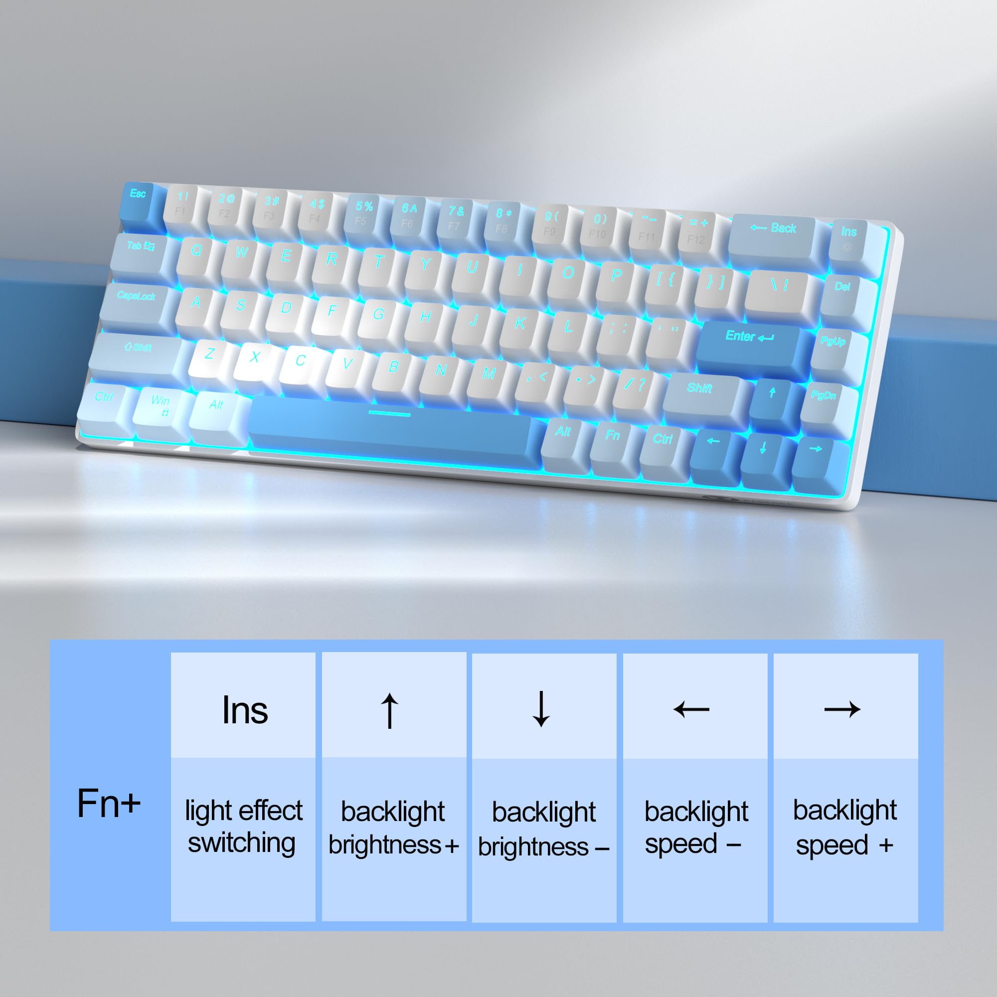 MageGee Portable 60% Gaming Mechanical Keyboard, Minimalist MK-Box Ice Blue Backlit Compact 68 Keys Wired Office Keyboard with Red Switch for Windows Laptop PC Mac Convenient(Gray & White)