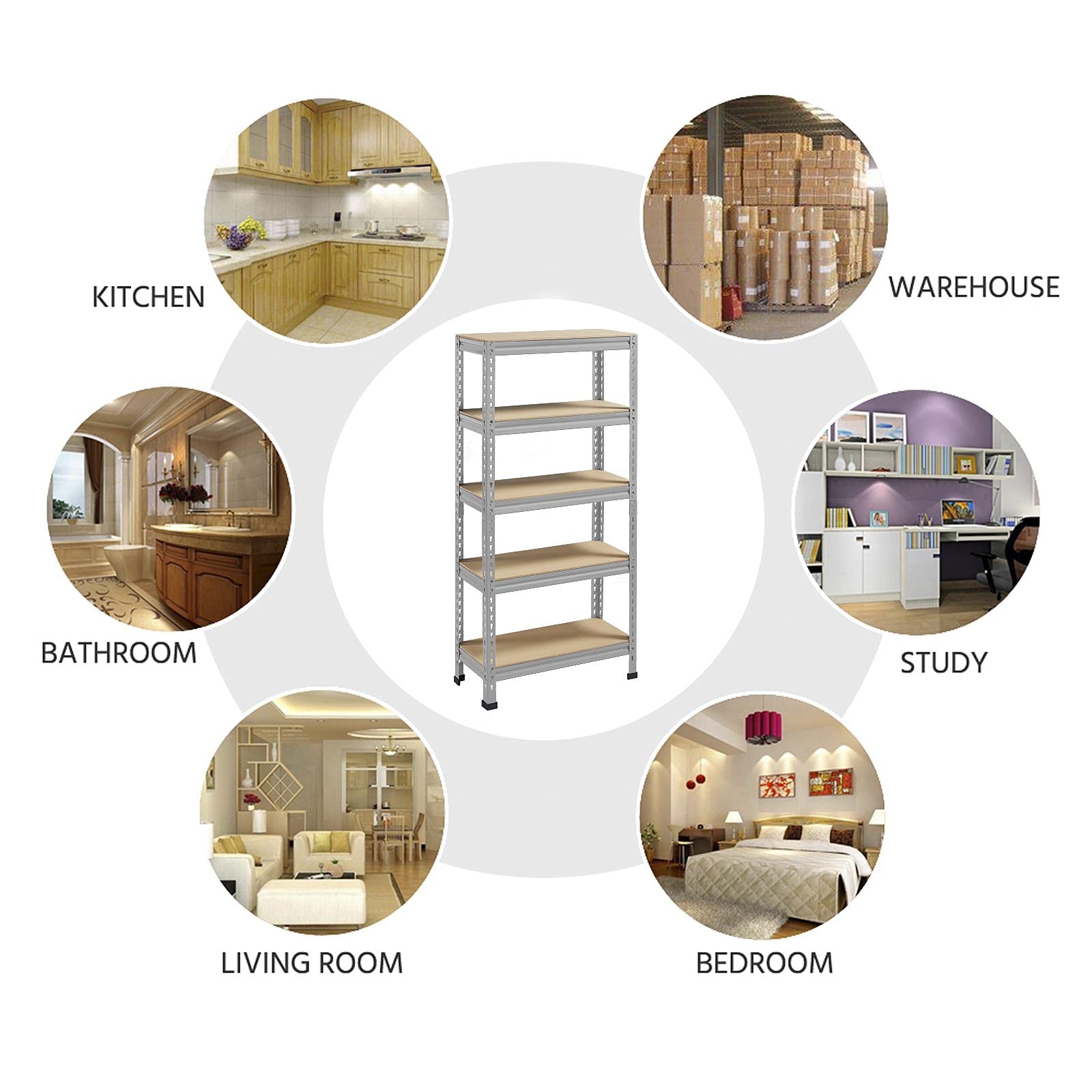 Yaheetech 5 Tier Garage Shelving Units, Heavy Duty Racking shelves, 150KG Per Shelf/750KG Capacity, 70cmx30cmx150cm（LxWxH,Dark Gray