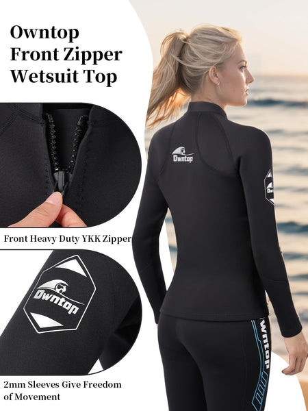 Owntop 2mm Neoprene Wetsuits Jacket for Men/Women, Long Sleeve Front Zipper, Purple, Unisex-Adults, Surfing, Scuba Diving, Paddling, Swimming